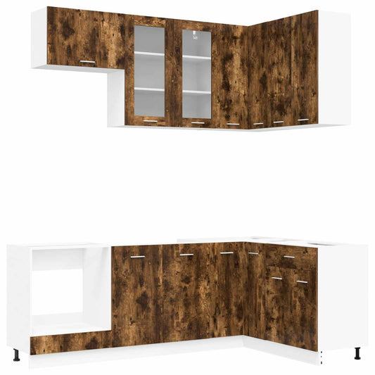 vidaXL Μονάδα κουζίνας LYON 8 pcs Καπνισμένο Ξύλο Δρυός
