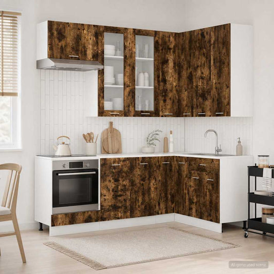 vidaXL Μονάδα κουζίνας LYON 8 pcs Καπνισμένο Ξύλο Δρυός
