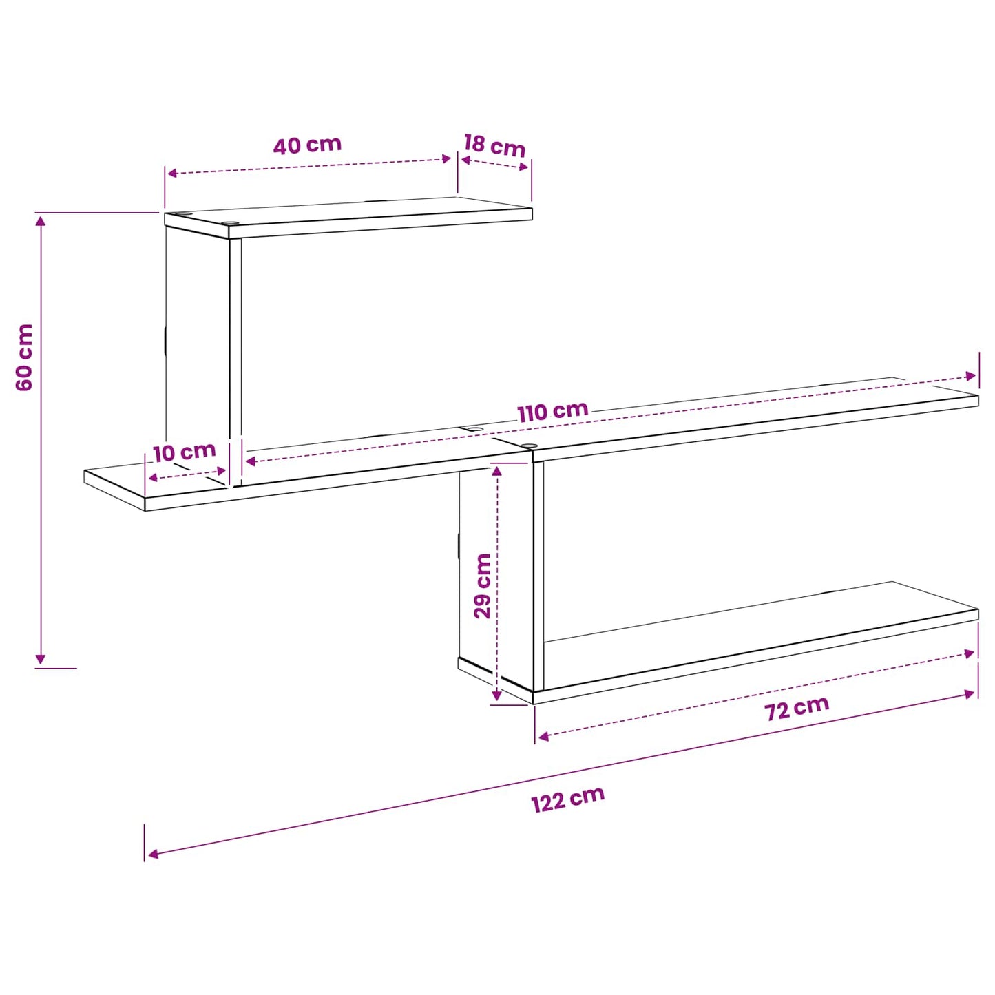 vidaXL Ράφι Τοίχου Παλαιωμένο ξύλο 122 x 18 x 60 εκ.