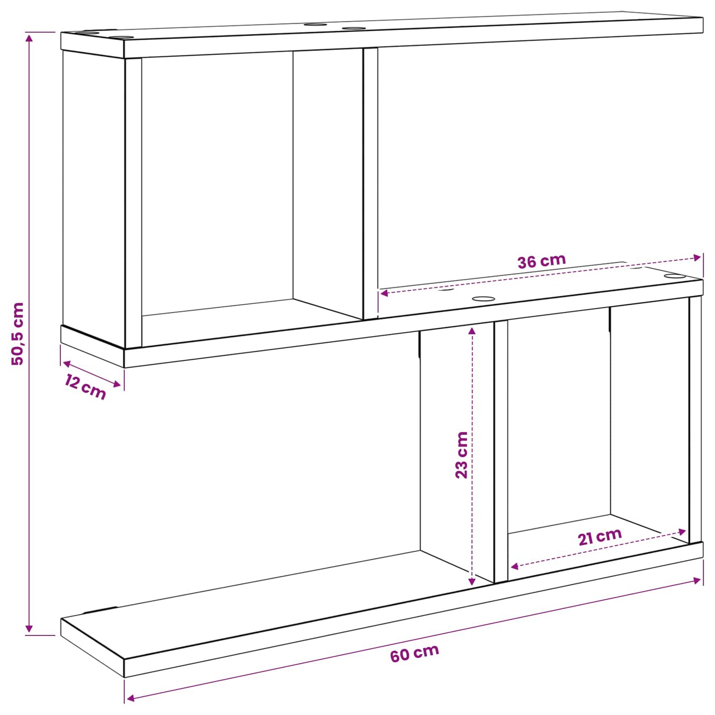 vidaXL Ράφι Τοίχου Μαύρη Δρυς 60 x 12 x 50,5 εκ Επεξεργασμένο Ξύλο
