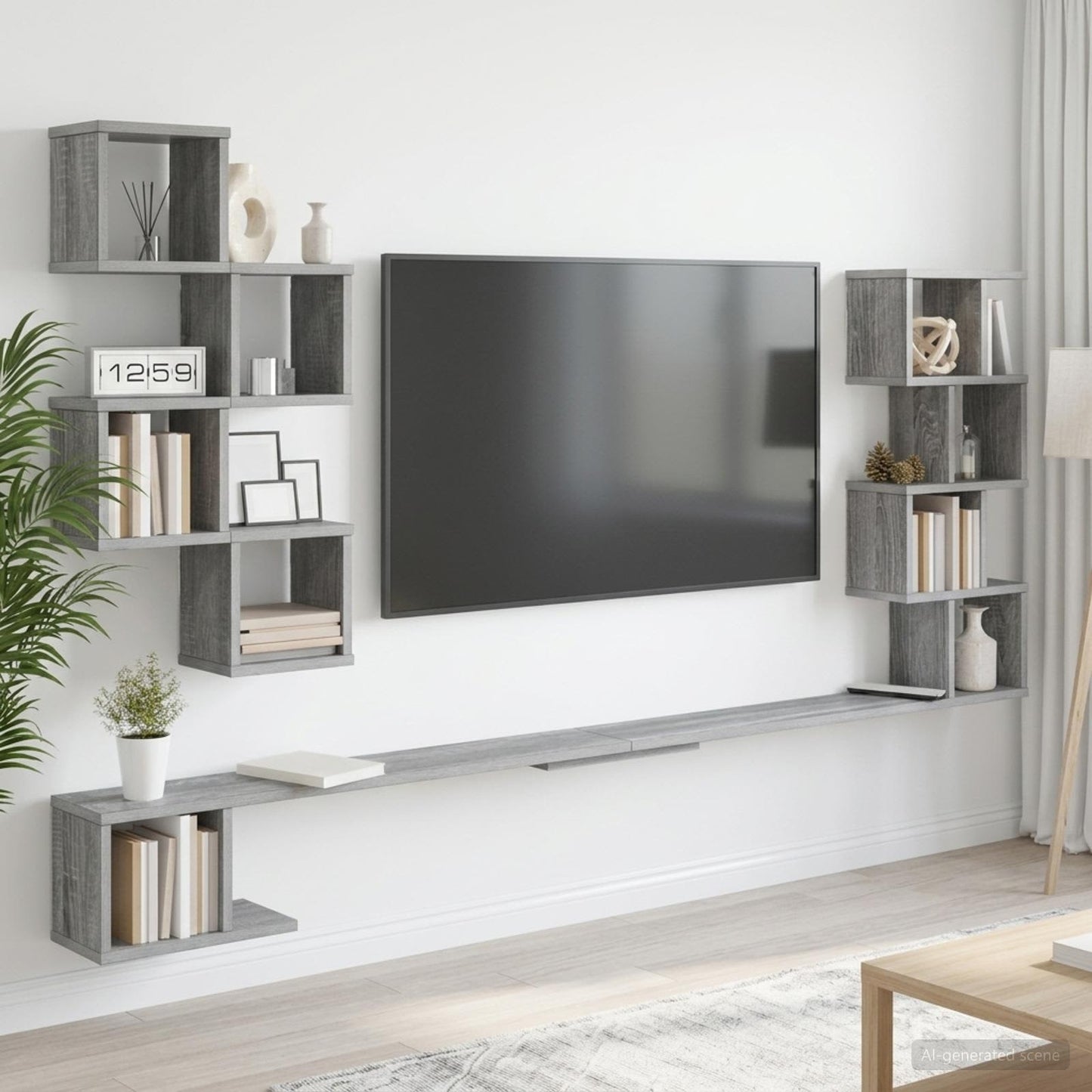 vidaXL Ράφι Τηλεόρασης Τοίχου Γκρι Sonoma 200 x 15 x 94 εκ