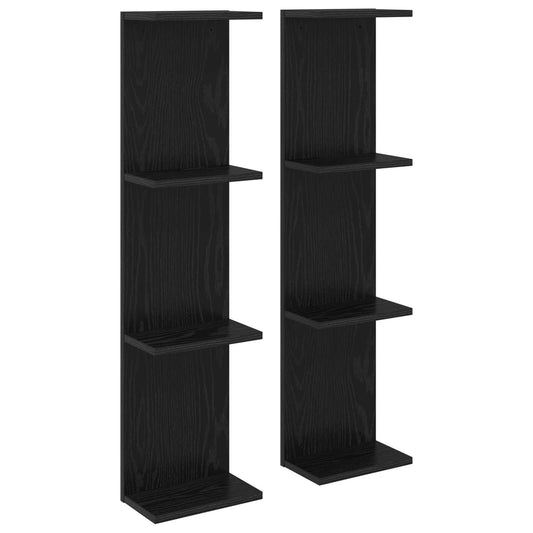 vidaXL Ράφι Τοίχου 2 τμχ. Μαύρη Δρυς 25 x 15 x 100 εκ