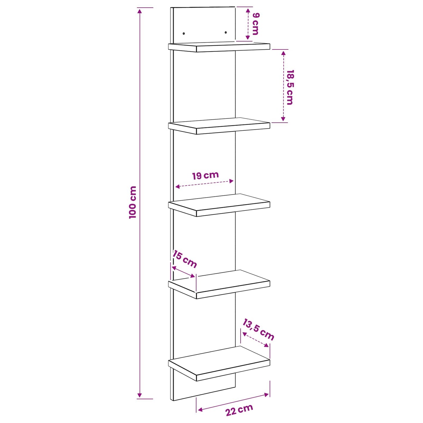 vidaXL Ράφι Τοίχου 2 pcs Sonoma Δρυς 22 x 15 x 100 εκ
