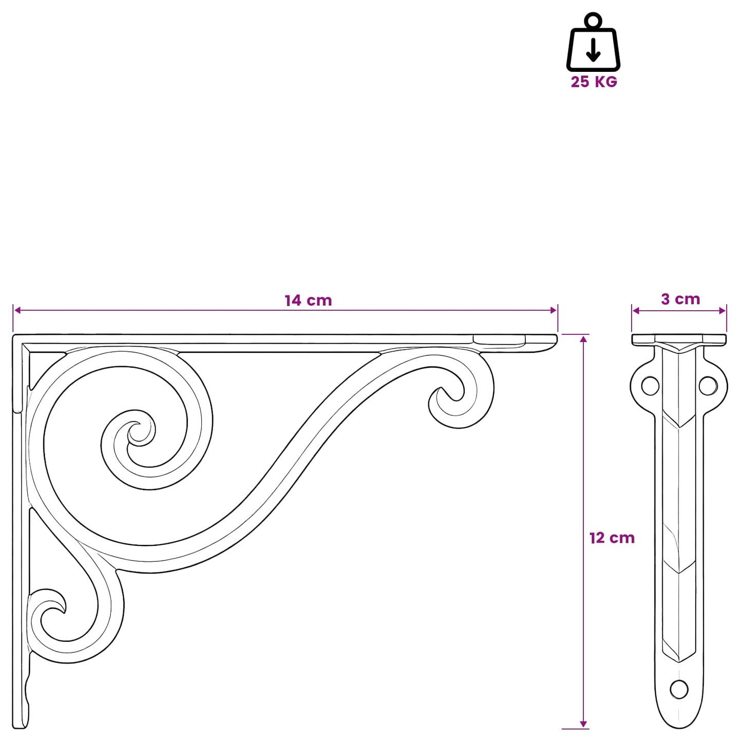 vidaXL Ράφια στήριξης τοίχου 2 τμχ. Μαύρο 12 x 14 x 3 cm Ατσάλι