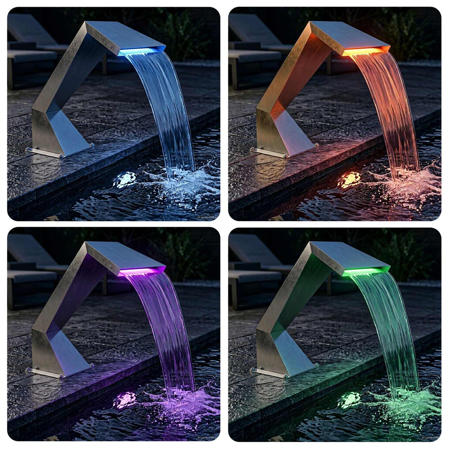 vidaXL Καταρράκτης πισίνας με RGB LED Ανοξείδωτο Ατσάλι Ασημί