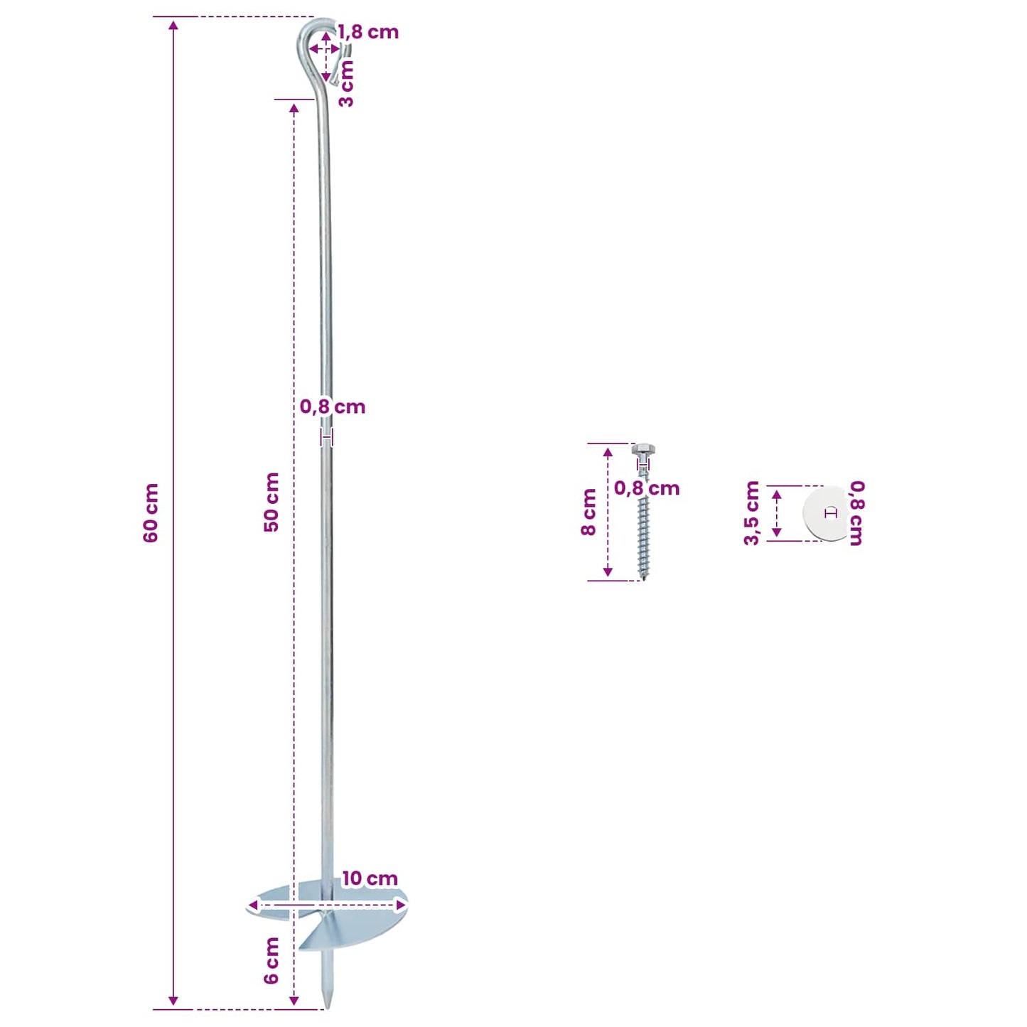 vidaXL Γείωση 10 pcs Ασημί Ø10 x 60 εκ Γαλβανισμένο Μέταλλο