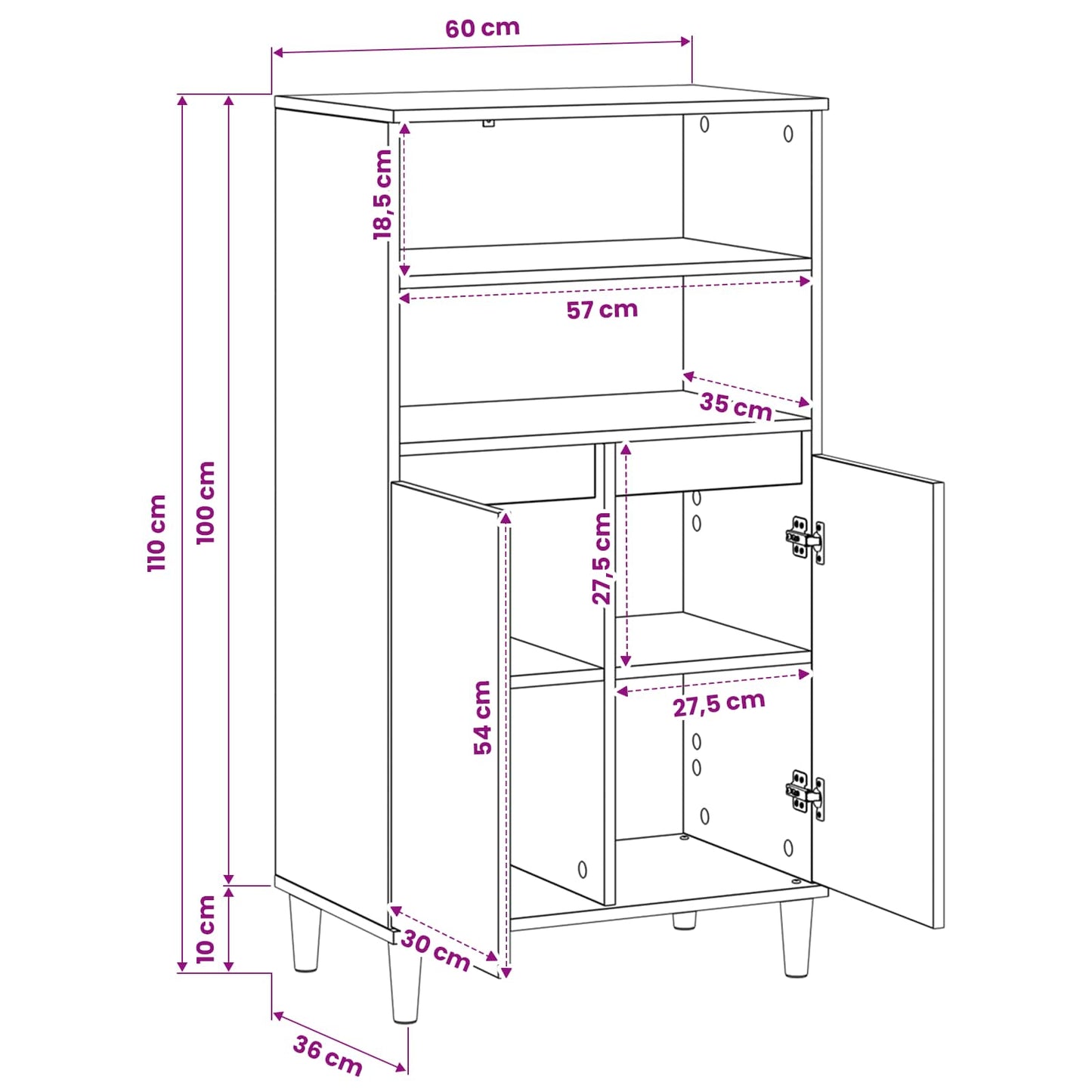 vidaXL Highboard Artisan Δρυς 60 x 36 x 110 εκ. Επεξεργασμένο Ξύλο