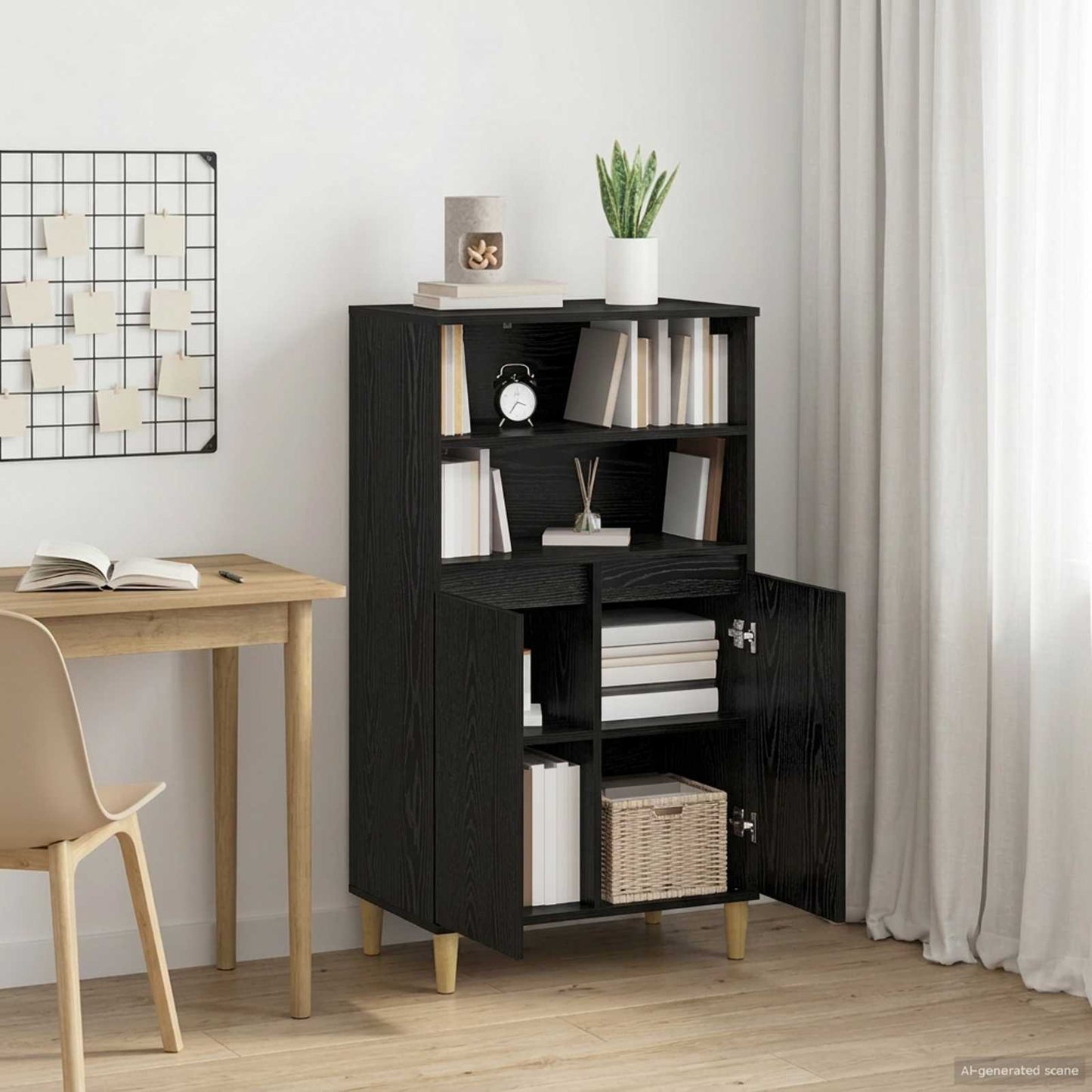 vidaXL Highboard Μαύρη Δρυς 60 x 36 x 110 εκ. Επεξεργασμένο Ξύλο