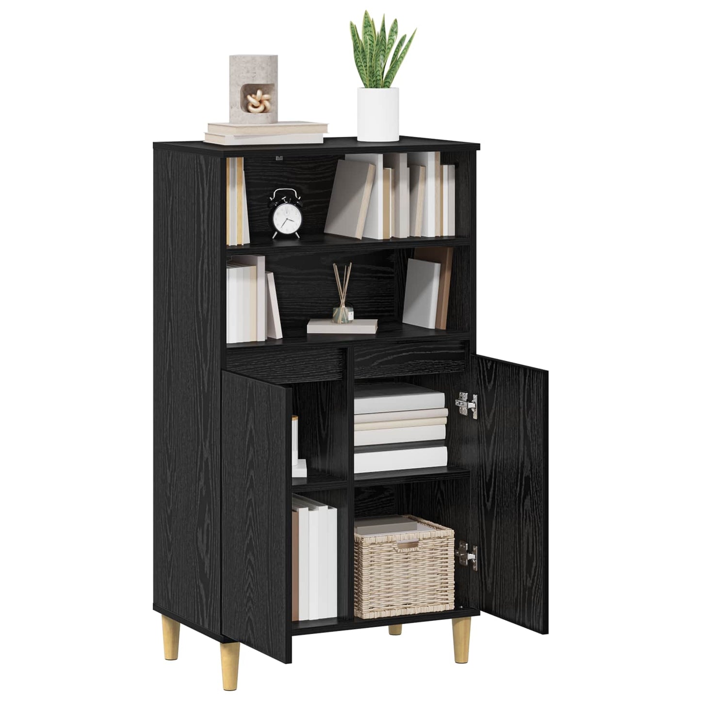 vidaXL Highboard Μαύρη Δρυς 60 x 36 x 110 εκ. Επεξεργασμένο Ξύλο