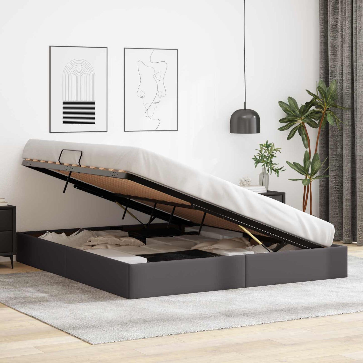 vidaXL Κρεβάτι Οθωμανικού Τύπου Γκρι 180 x 200 cm Τεχνητό Δέρμα