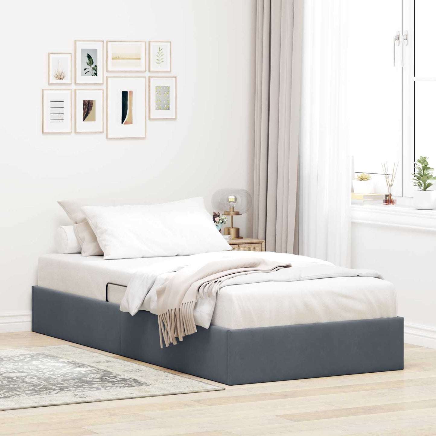 vidaXL Κρεβάτι Οθωμανικού Τύπου Σκούρο Γκρι 90 x 190 cm Βελούδο