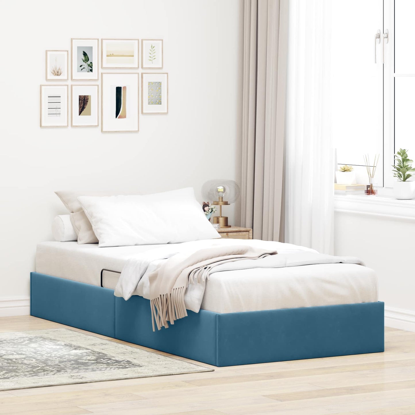 vidaXL Κρεβάτι Οθωμανικού Τύπου Σκούρο Μπλε 90 x 200 cm Βελούδο
