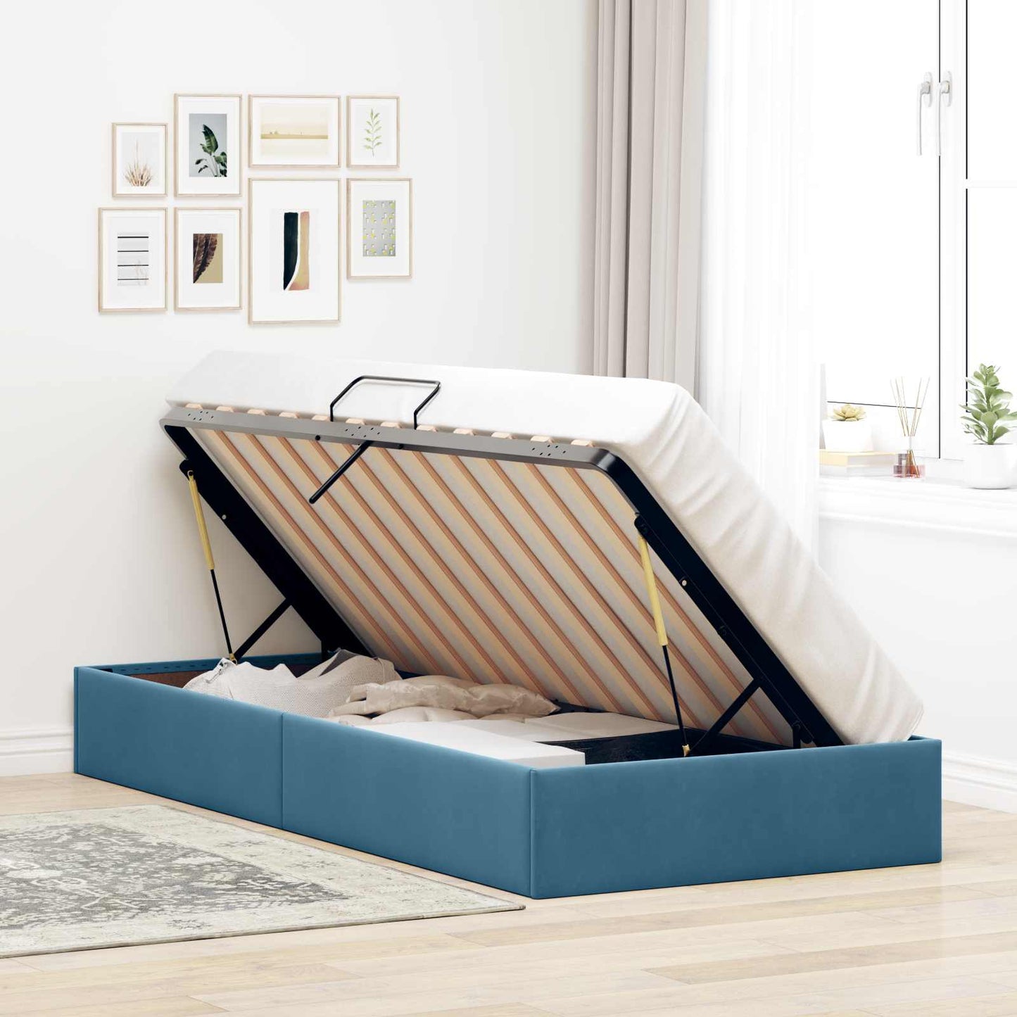 vidaXL Κρεβάτι Οθωμανικού Τύπου Σκούρο Μπλε 90 x 200 cm Βελούδο