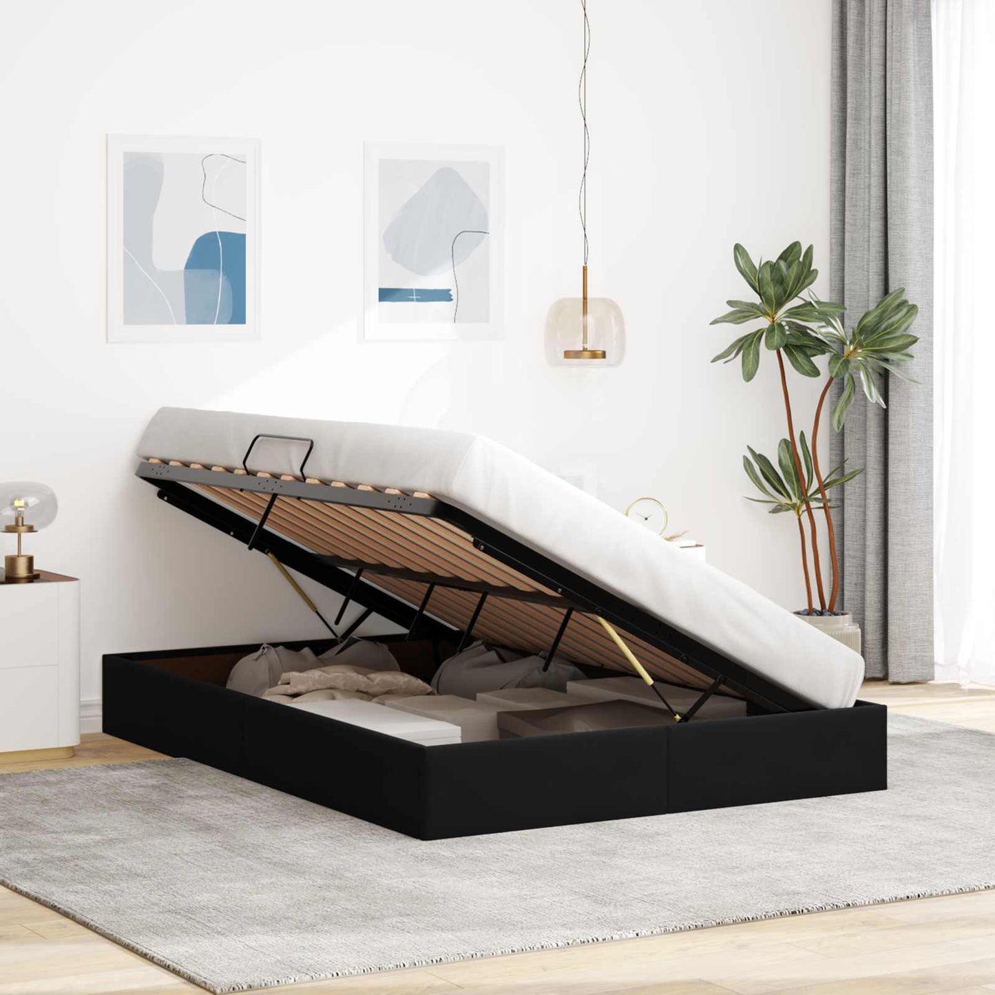 vidaXL Κρεβάτι Οθωμανικού Τύπου Μαύρο 140 x 200 cm Βελούδο