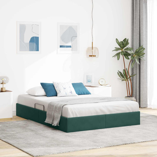 vidaXL Κρεβάτι Οθωμανικού Τύπου Σκούρο Πράσινο 140 x 200 cm Βελούδο