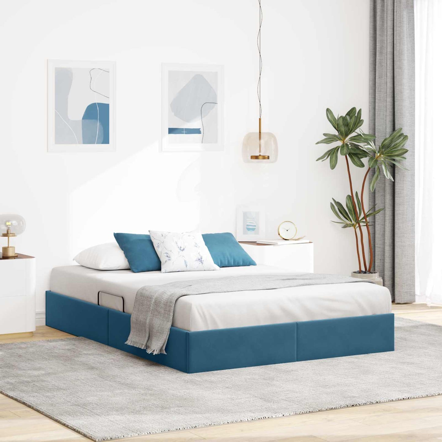 vidaXL Κρεβάτι Οθωμανικού Τύπου Σκούρο Μπλε 140 x 200 cm Βελούδο