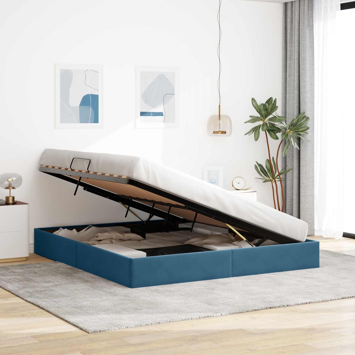 vidaXL Κρεβάτι Οθωμανικού Τύπου Σκούρο Μπλε 160 x 200 cm Βελούδο