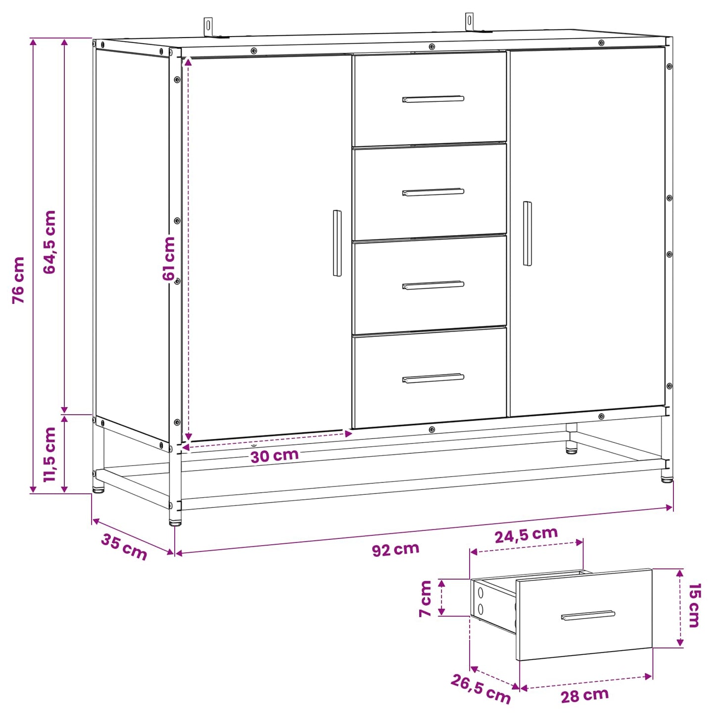 vidaXL Πλαϊνό γραφείο Μαύρη Δρυς 92 x 35 x 76 εκ. Επεξεργασμένο Ξύλο