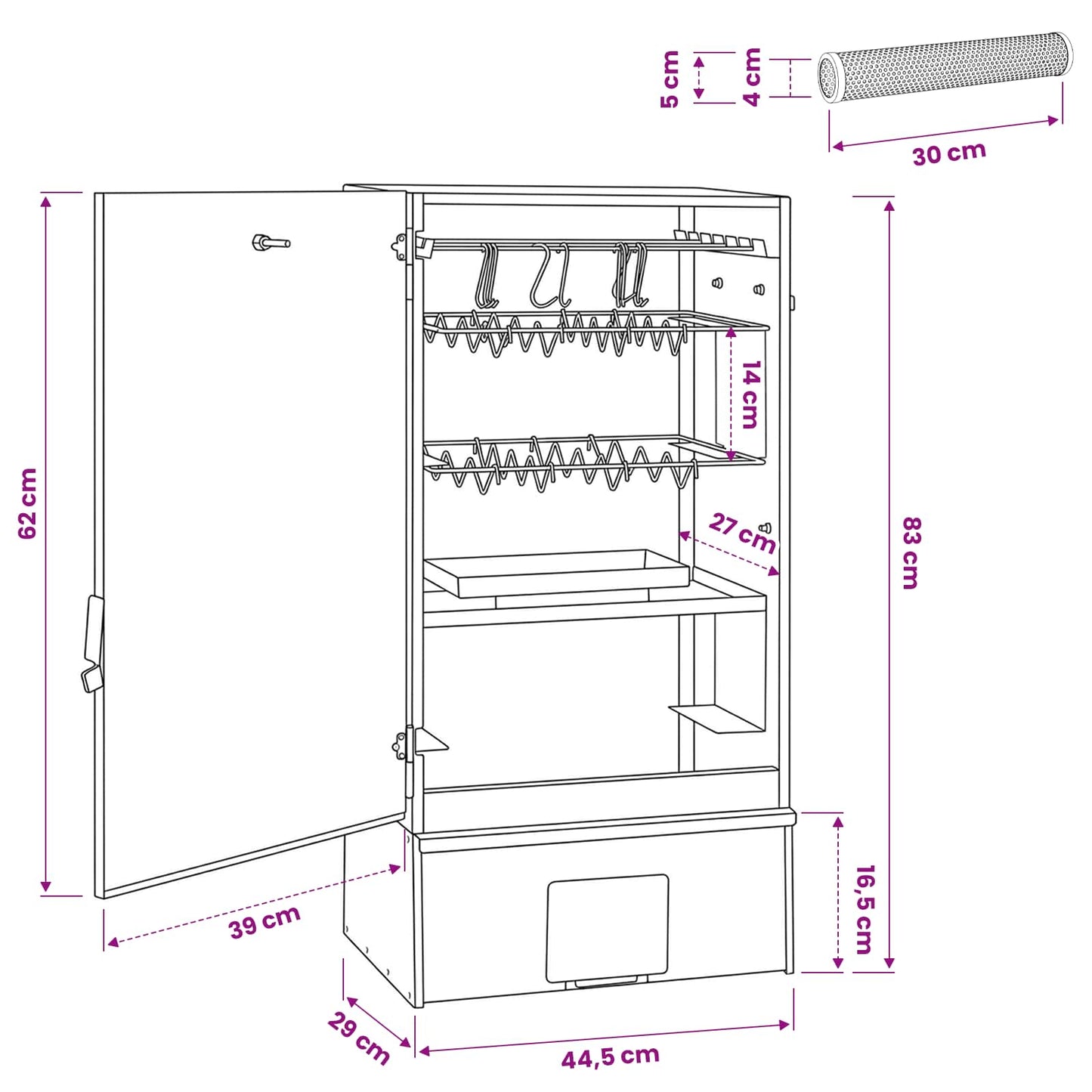 vidaXL Φούρνος Καπνιστή 3 τμχ. 44,5 x 29 x 83 cm Γαλβανισμένος χάλυβας