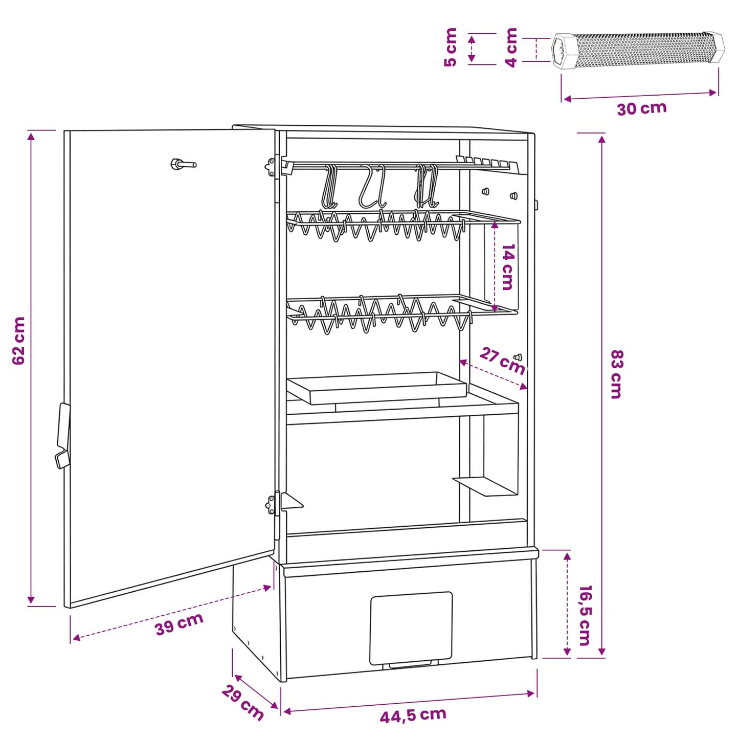 vidaXL Φούρνος Καπνιστή 3 τμχ. 44,5 x 29 x 83 cm Γαλβανισμένος χάλυβας