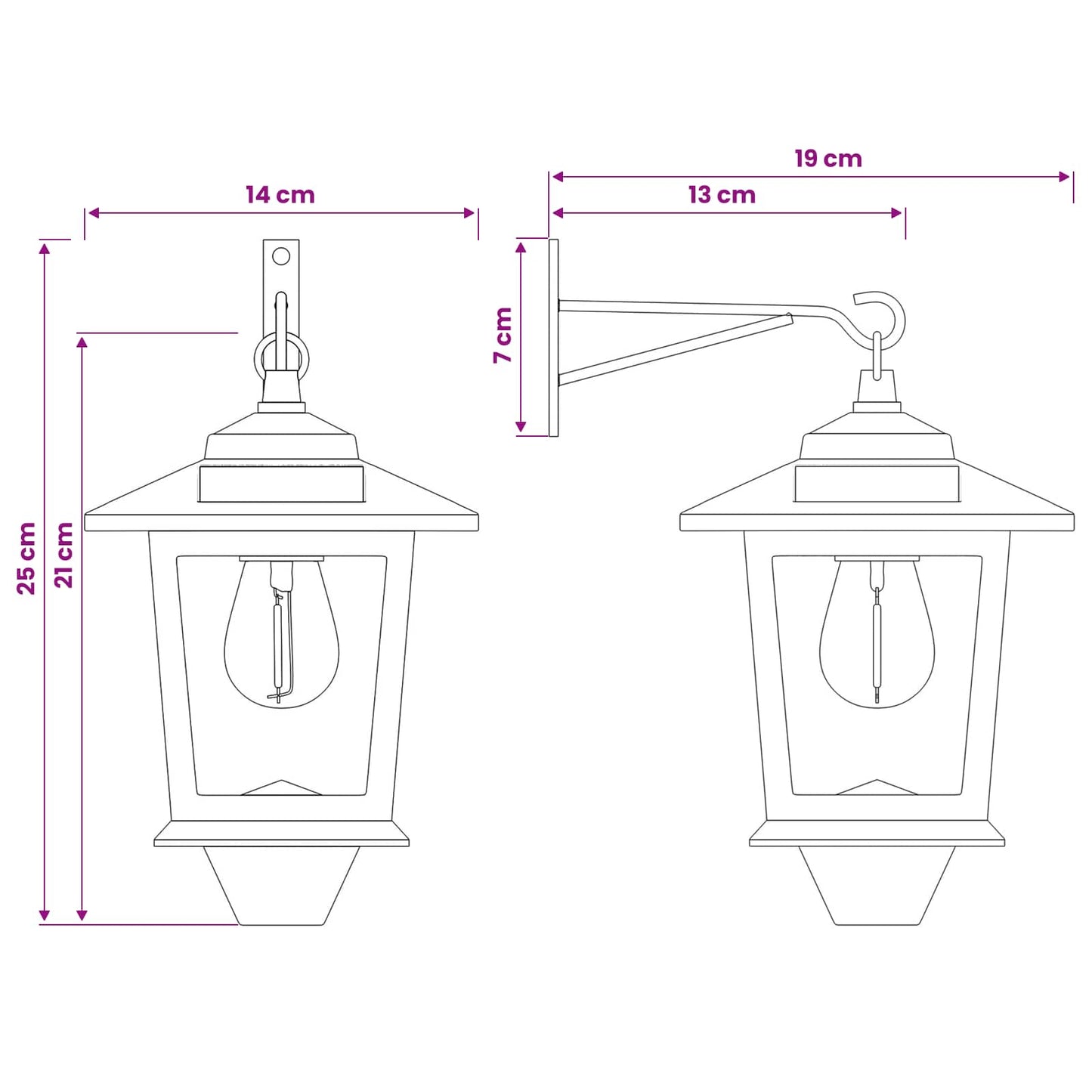 vidaXL Φωτιστικό Τοίχου with LED Bulb 2 τμχ. Μαύρο 19 x 14 x 25 εκ