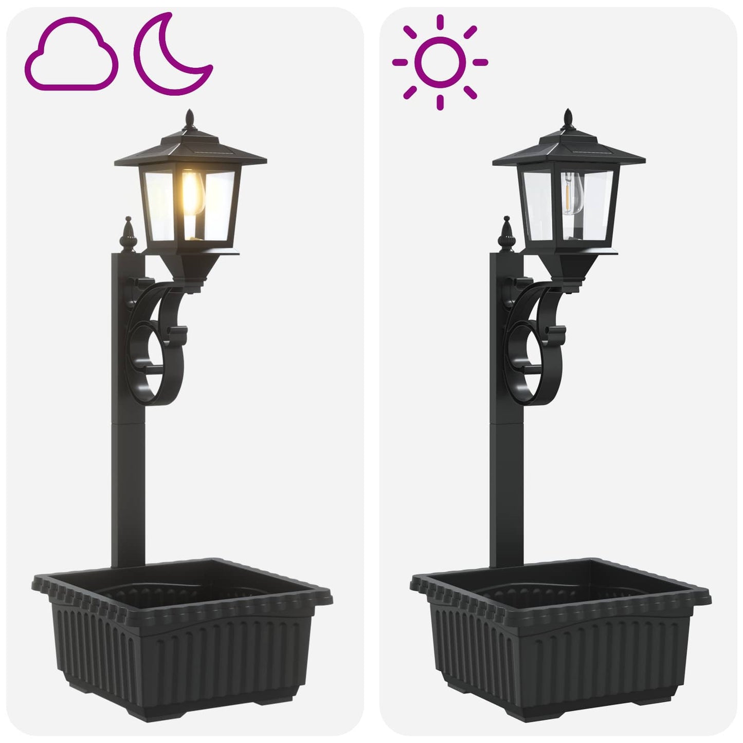 vidaXL Φωτιστικό δρόμου με γλάστρα Μαύρο 29 x 28 x 74 εκ ABS και PP