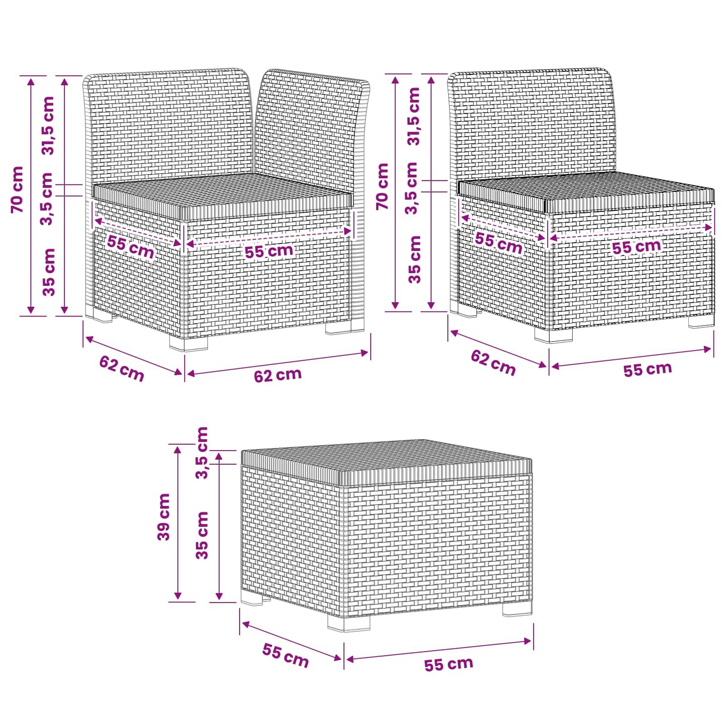 vidaXL Καθιστικό Κήπου 4 Θέσεων από Ρατάν PP Ανθρακί