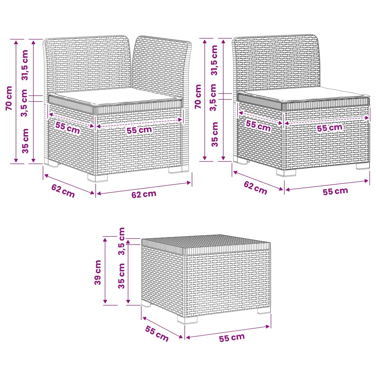vidaXL Σαφά Κήπου 5 Θέσεων με Μαξιλάρια Ράιταν PP Καφέ