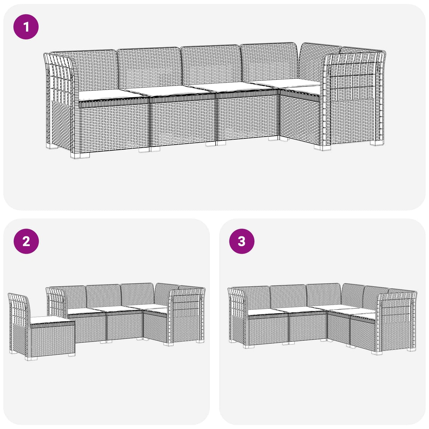 vidaXL Σαφά Κήπου 5 Θέσεων με Μαξιλάρια Ράιταν PP Ανοιχτό γκρι