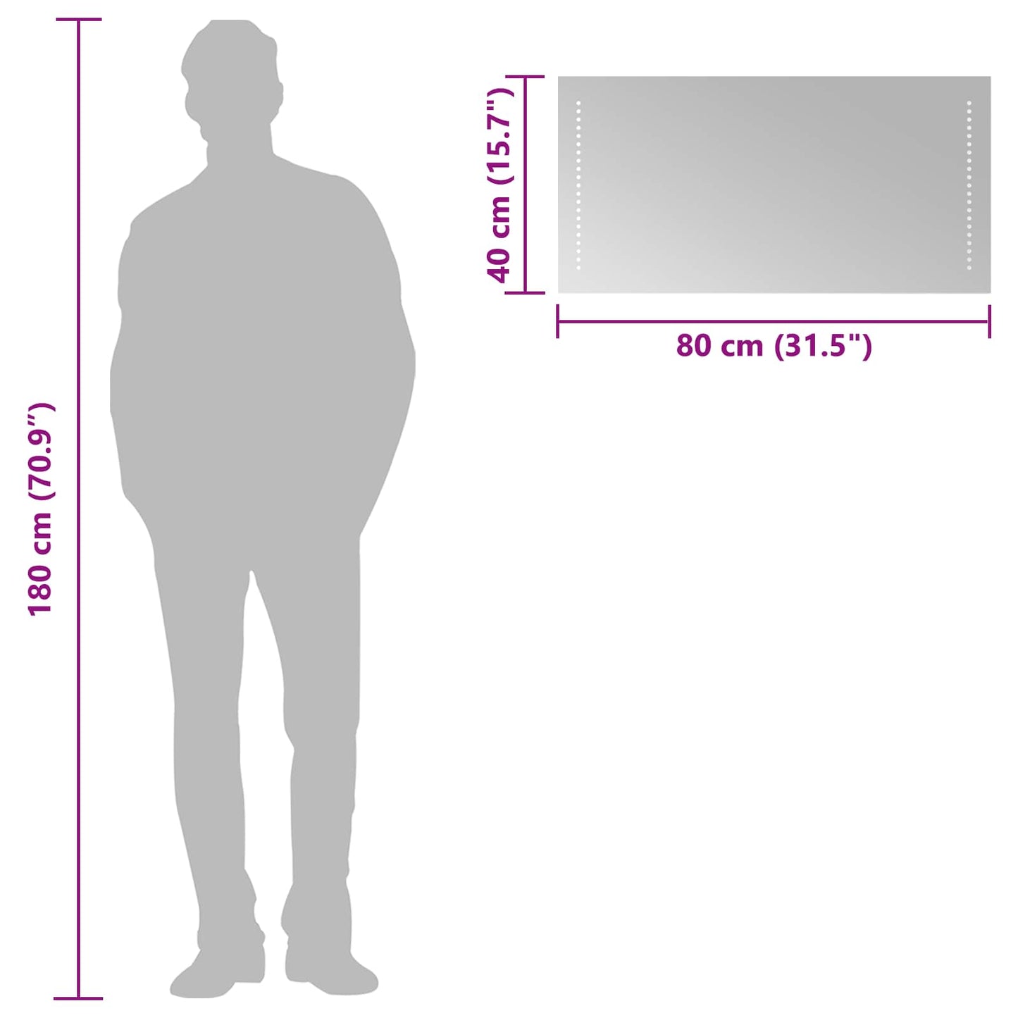 vidaXL Καθρέφτης μπάνιου LED Διαφανές 80 x 40 cm σκληρυμένο γυαλί