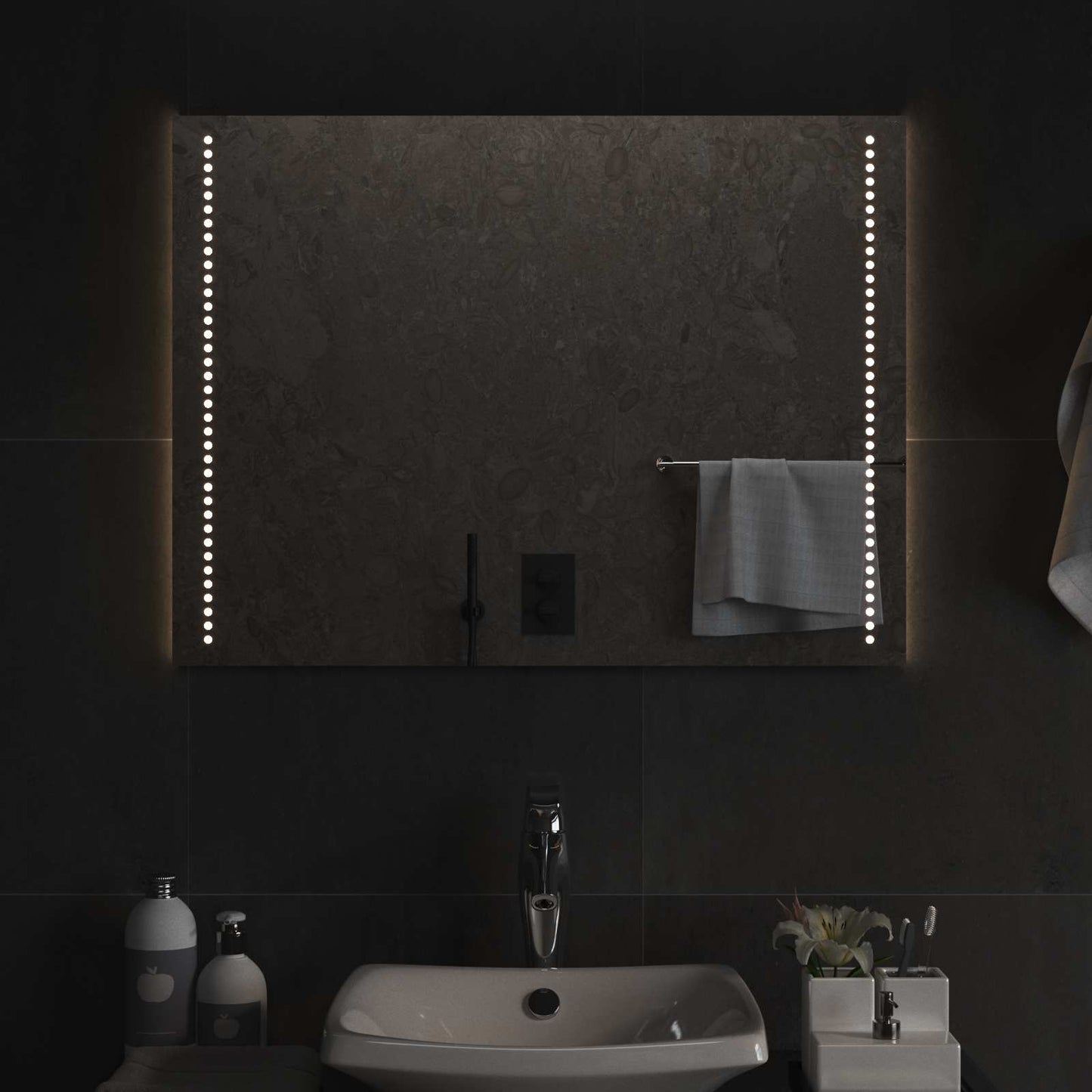 vidaXL Καθρέφτης μπάνιου LED Διαφανές 80 x 60 cm σκληρυμένο γυαλί
