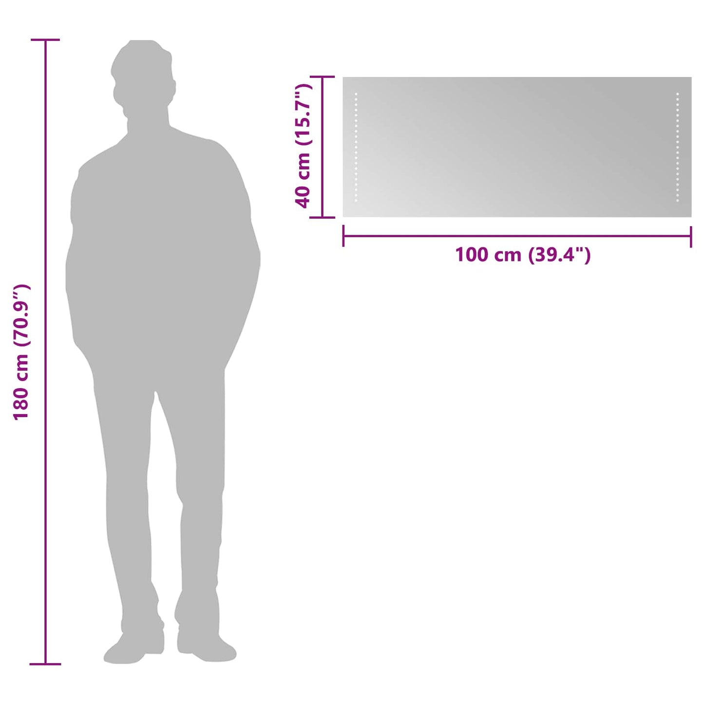 vidaXL Καθρέφτης μπάνιου LED Διαφανές 100 x 40 cm σκληρυμένο γυαλί