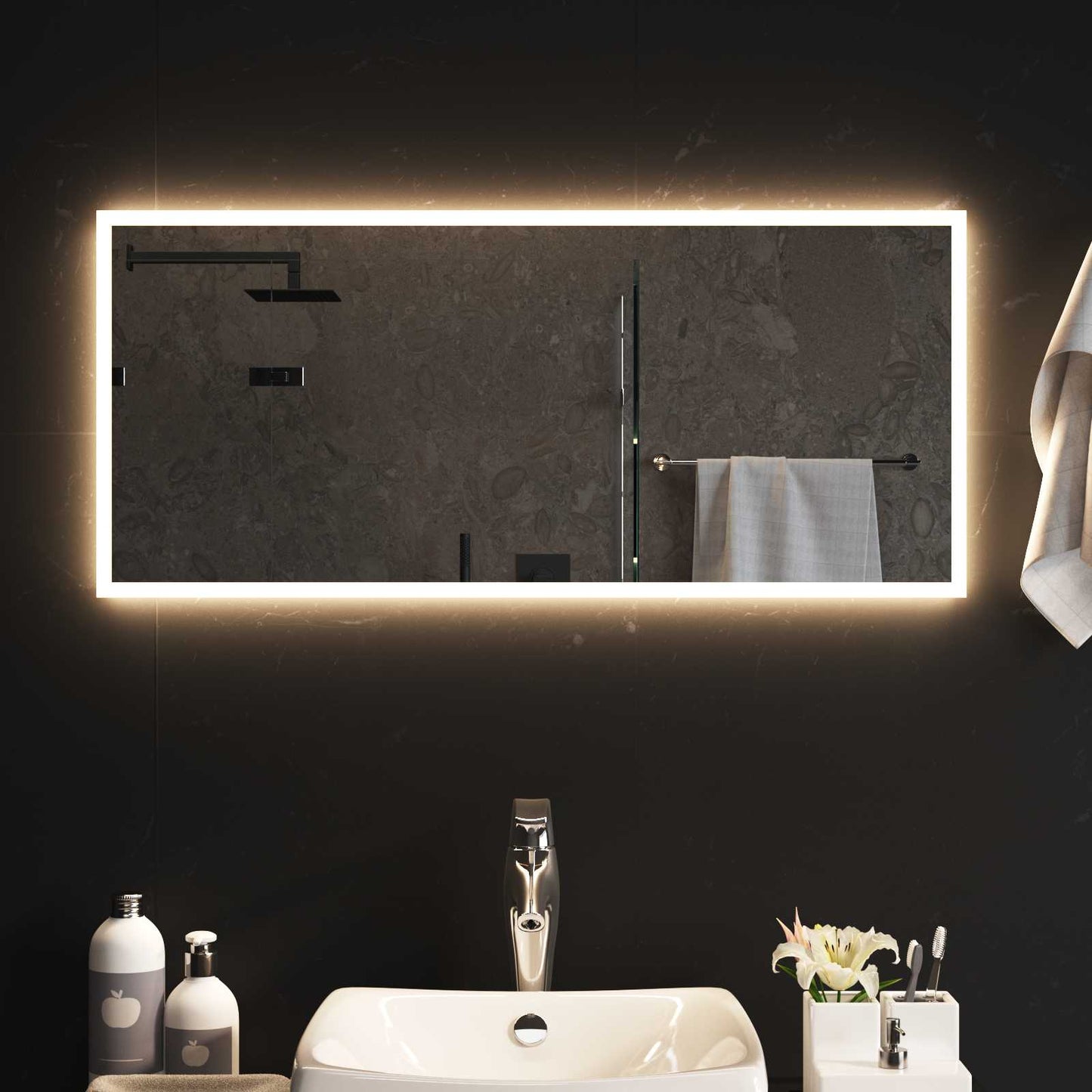 vidaXL Καθρέφτης μπάνιου LED Διαφανές 90 x 40 cm σκληρυμένο γυαλί