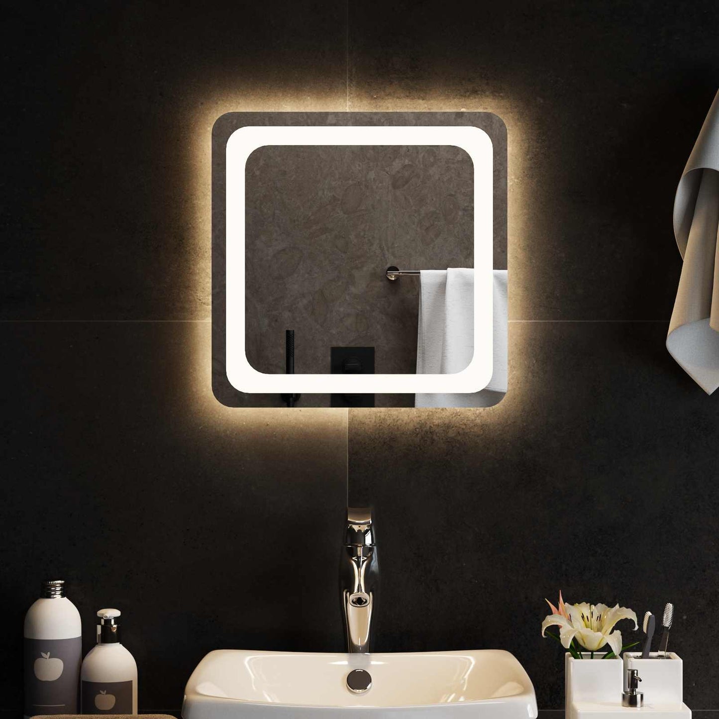 vidaXL Καθρέφτης μπάνιου LED Διαφανές 40 x 40 cm σκληρυμένο γυαλί