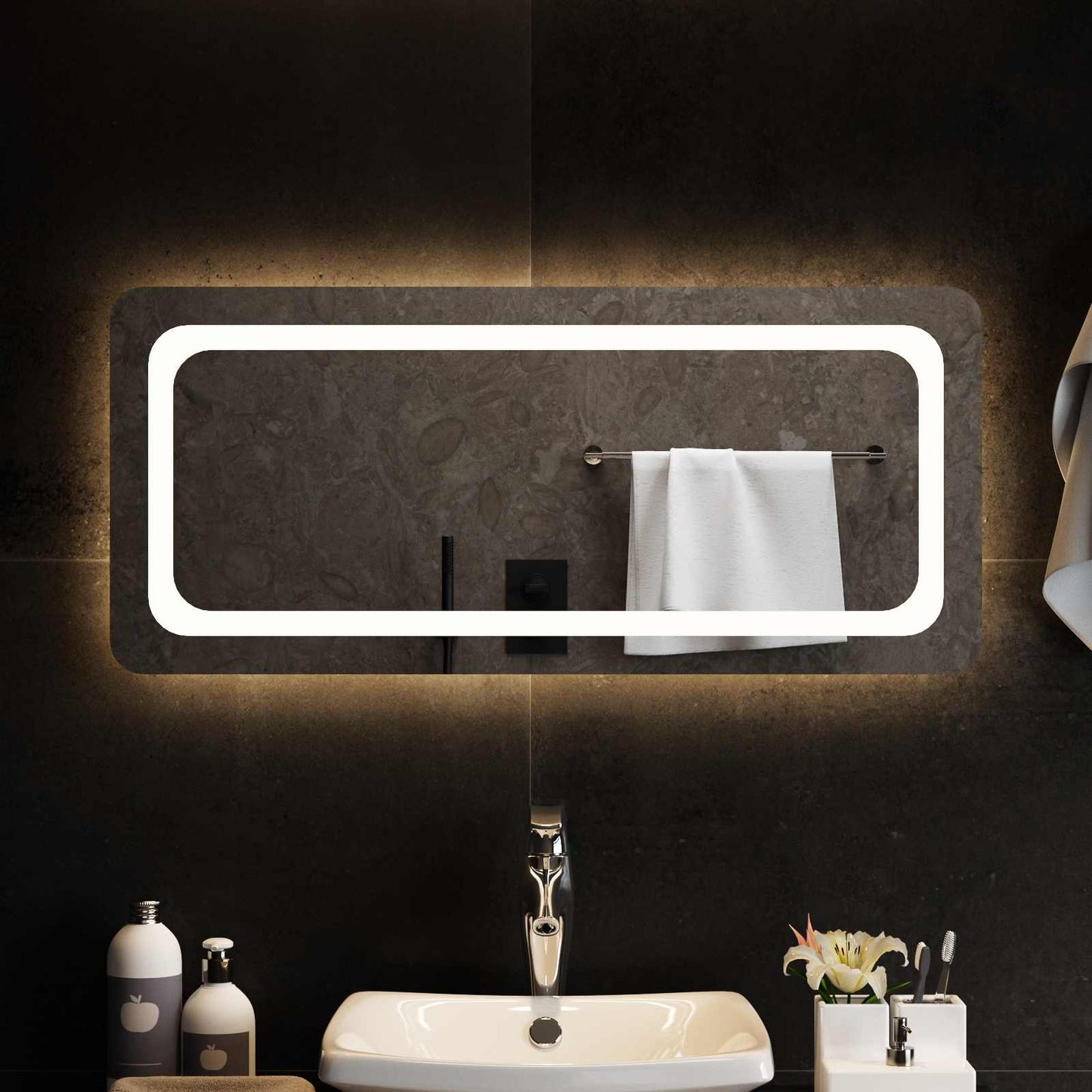 vidaXL Καθρέφτης μπάνιου LED Διαφανές 90 x 40 cm σκληρυμένο γυαλί