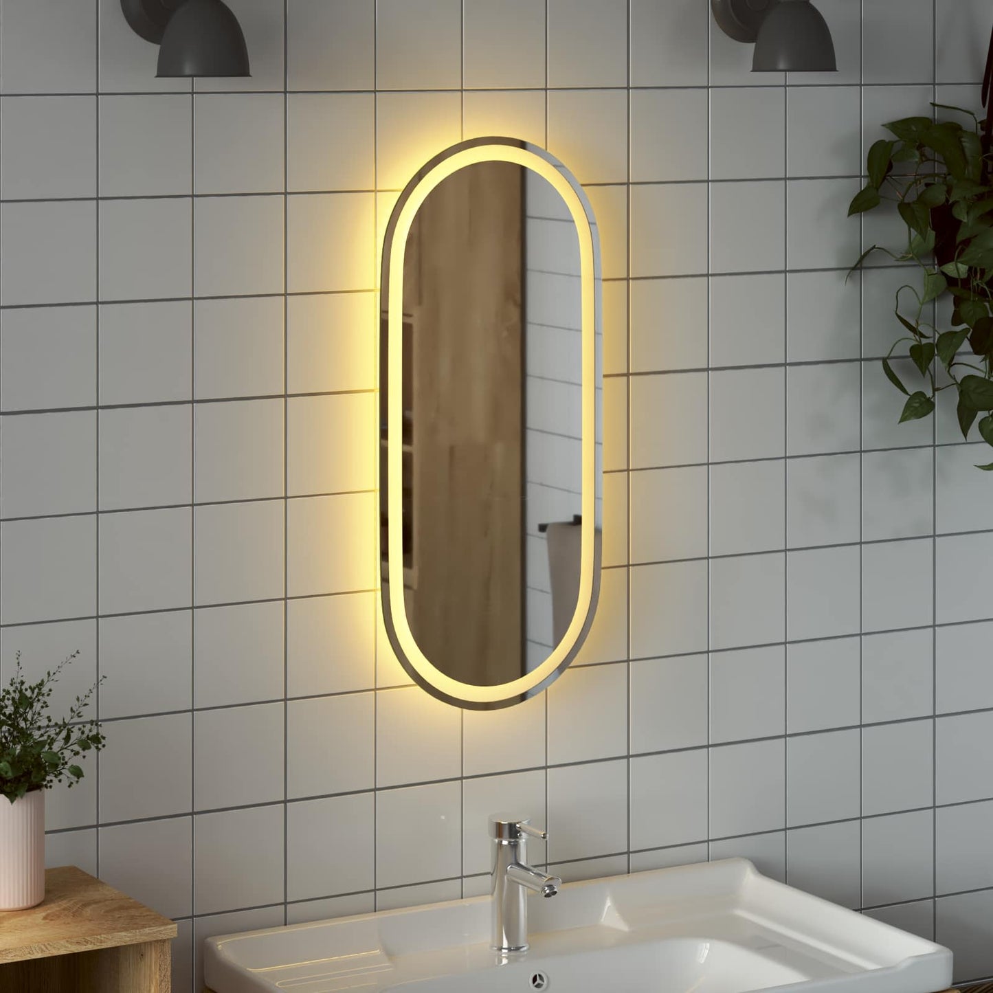vidaXL Καθρέφτης μπάνιου LED Διαφανές 80 x 35 cm σκληρυμένο γυαλί