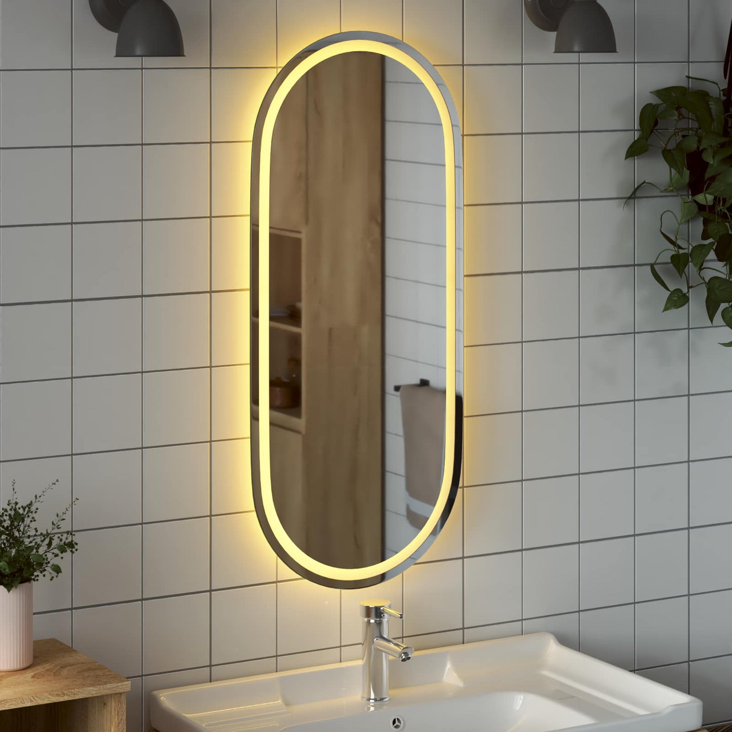 vidaXL Καθρέφτης μπάνιου LED Διαφανές 100 x 45 cm σκληρυμένο γυαλί