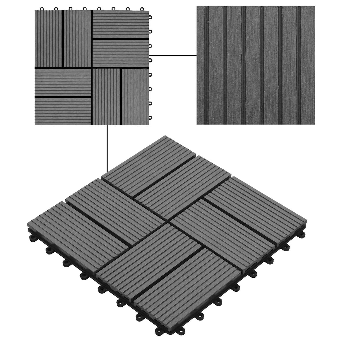 vidaXL Πλάκα Κατασκευής 22 pcs Γκρι 30 x 30 cm WPC