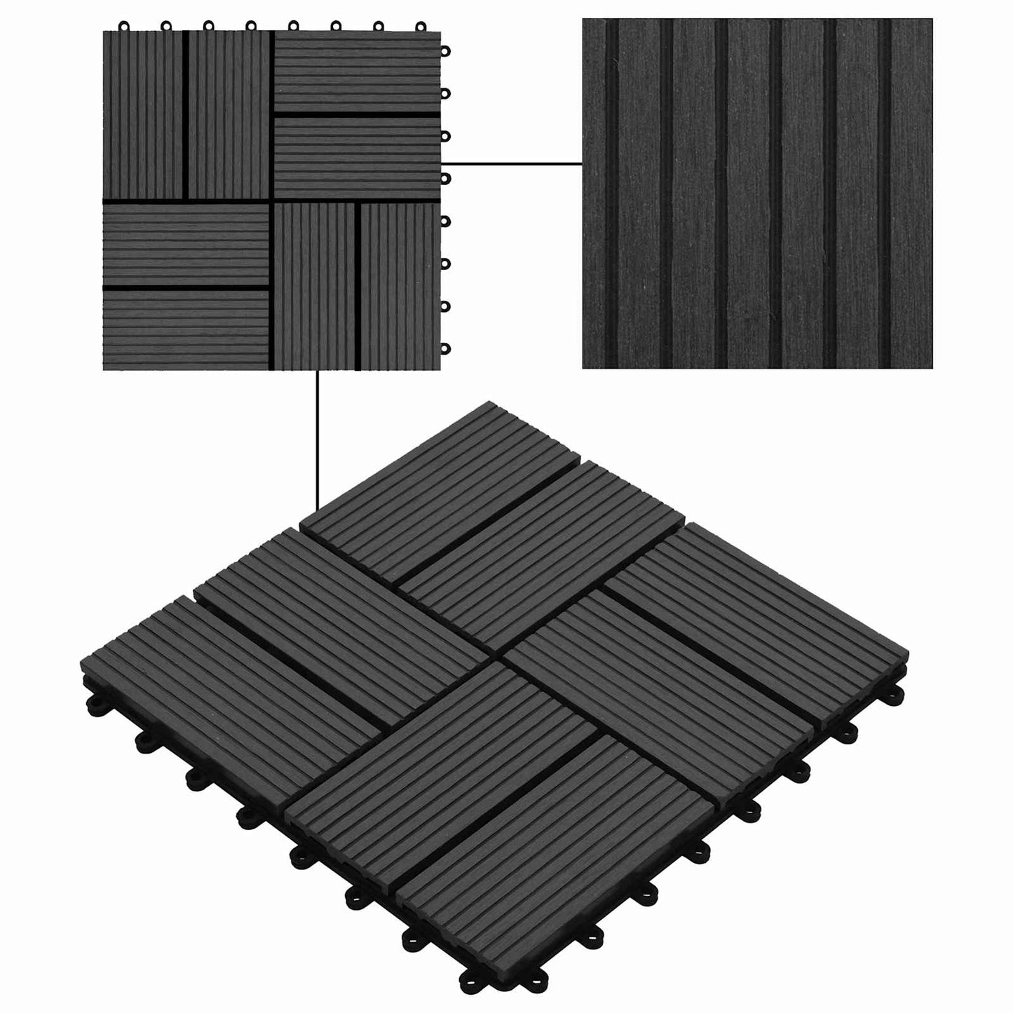 vidaXL Πλάκα Κατασκευής 22 pcs Μαύρο 30 x 30 cm WPC