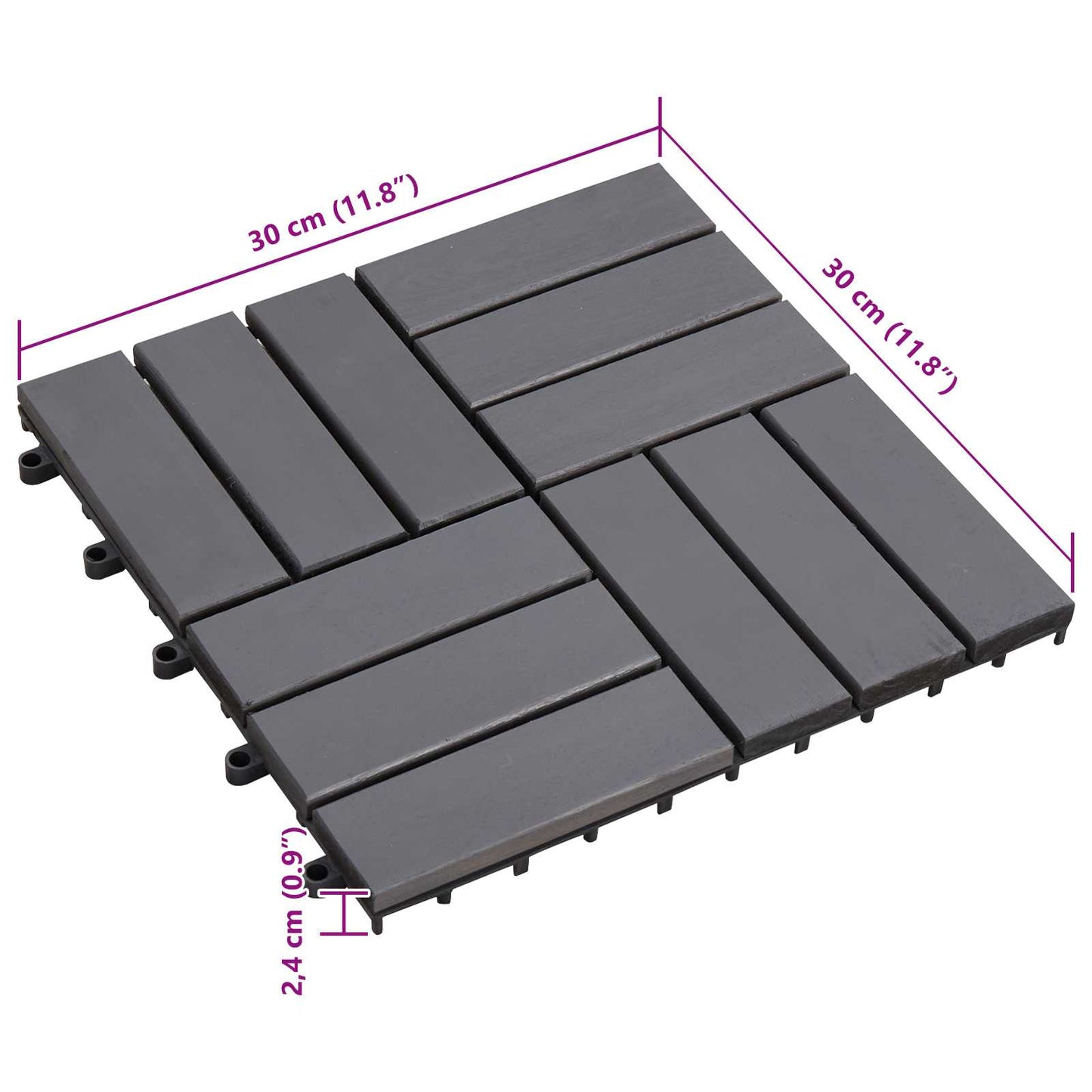 vidaXL Πλάκα Κατασκευής 30 pcs Γκρι 30 x 30 cm Ξύλο Ακακίας