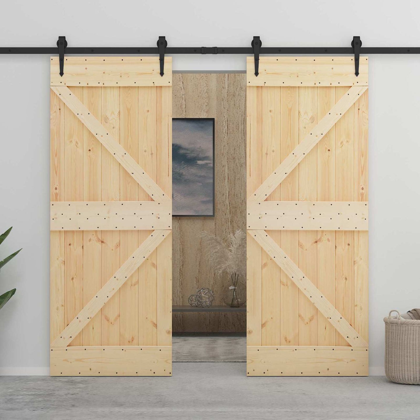 vidaXL Συρόμενη Πόρτα 100 x 210 cm Μασίφ Ξύλο Πεύκου Φυσικό και Μαύρο