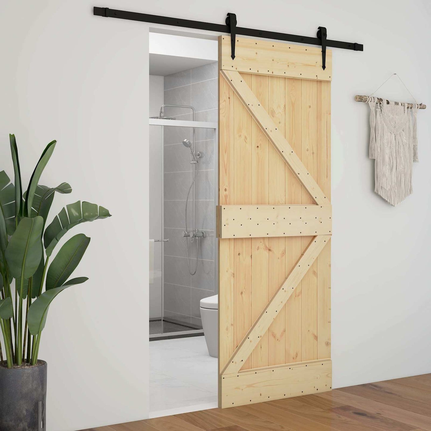 vidaXL Συρόμενη Πόρτα 100 x 210 cm Μασίφ Ξύλο Πεύκου Φυσικό και Μαύρο