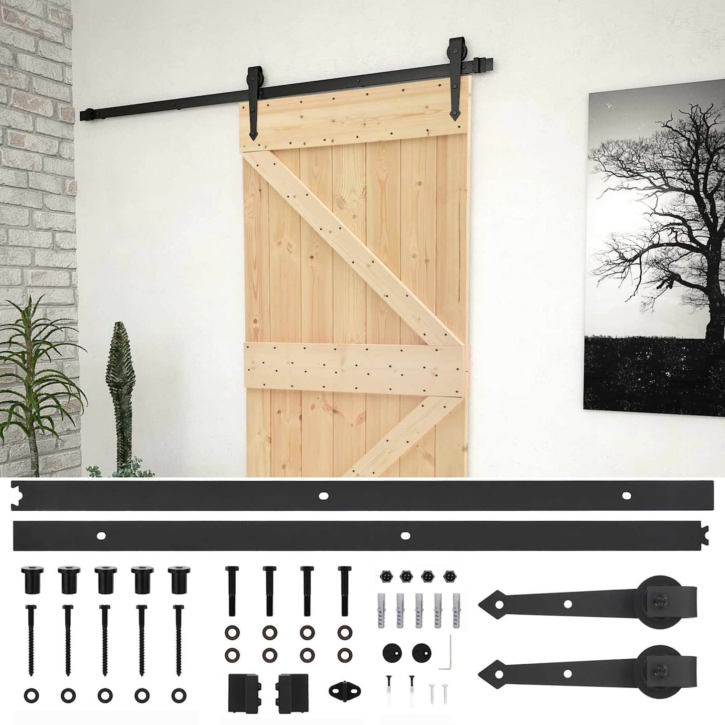 vidaXL Συρόμενη Πόρτα 100 x 210 cm Μασίφ Ξύλο Πεύκου Φυσικό και Μαύρο