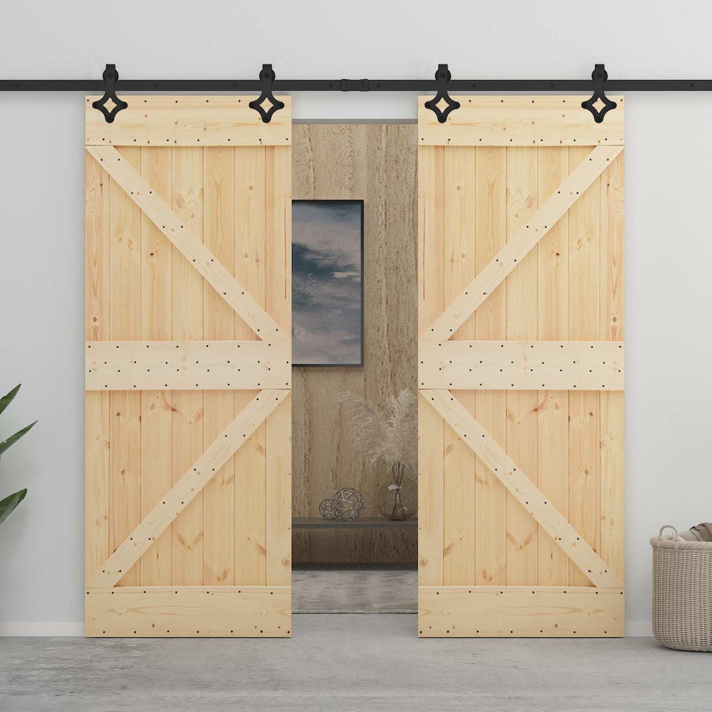 vidaXL Συρόμενη Πόρτα 100 x 210 cm Μασίφ Ξύλο Πεύκου Φυσικό και Μαύρο