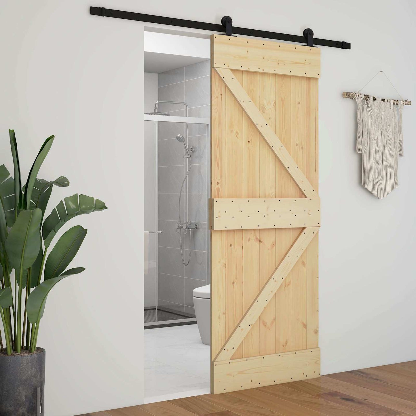 vidaXL Συρόμενη Πόρτα 100 x 210 cm Μασίφ Ξύλο Πεύκου Φυσικό και Μαύρο