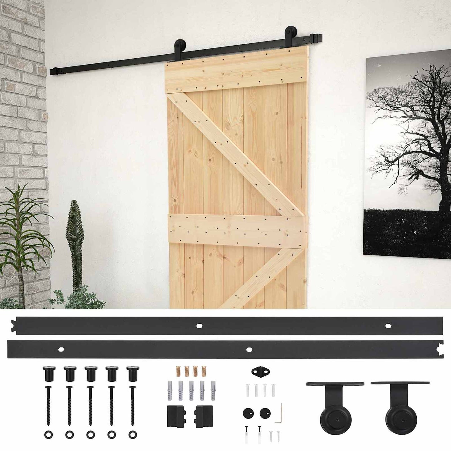 vidaXL Συρόμενη Πόρτα 100 x 210 cm Μασίφ Ξύλο Πεύκου Φυσικό και Μαύρο
