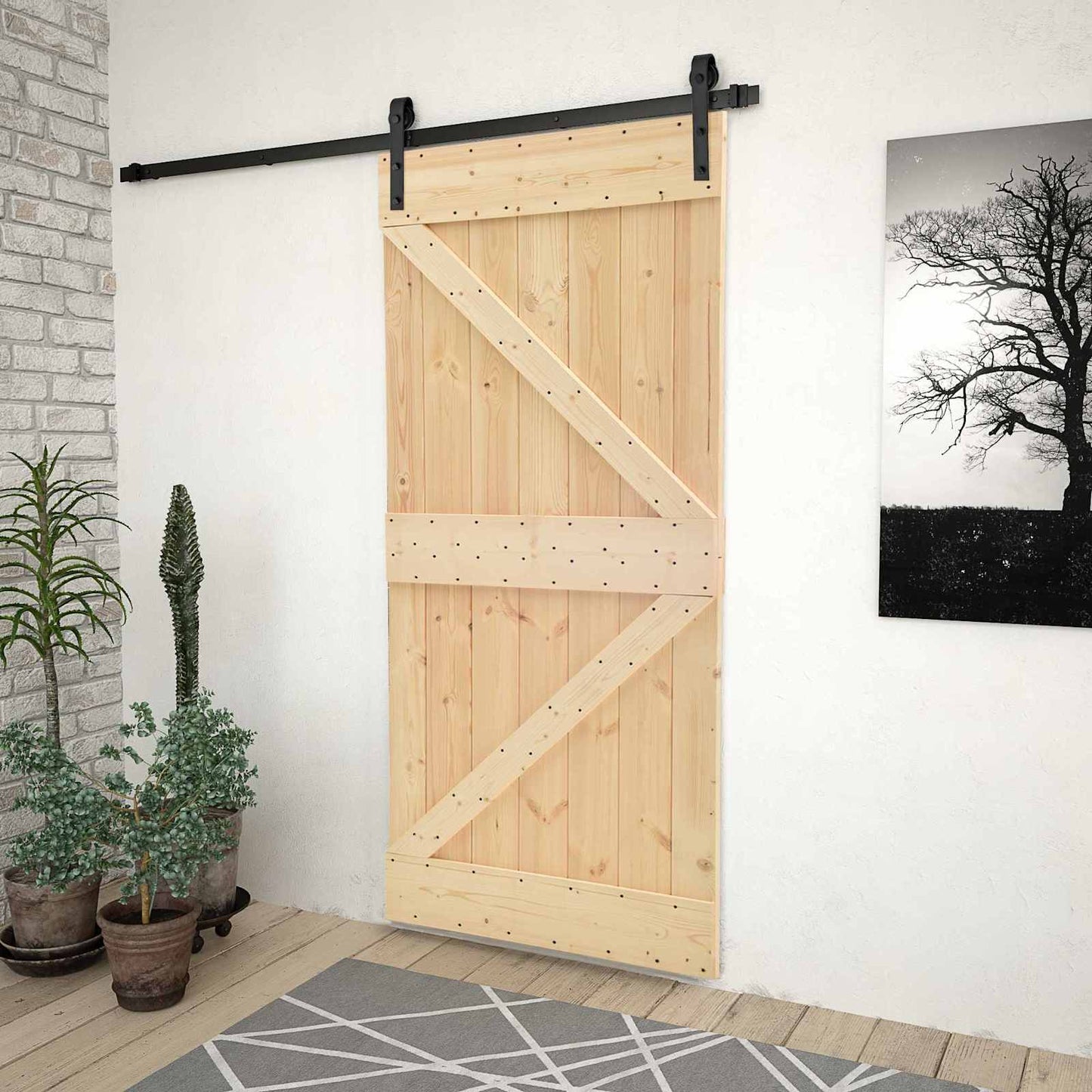 vidaXL Συρόμενη Πόρτα 100 x 210 cm Μασίφ Ξύλο Πεύκου Φυσικό και Μαύρο
