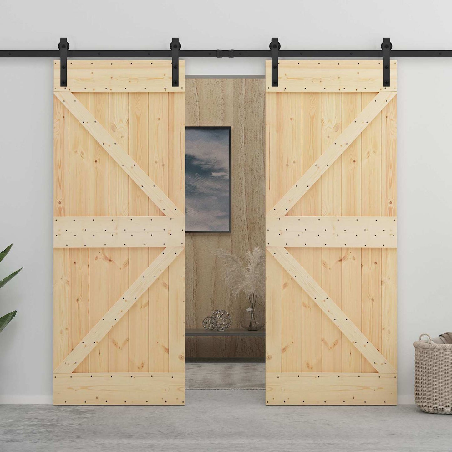 vidaXL Συρόμενη Πόρτα 100 x 210 cm Μασίφ Ξύλο Πεύκου Φυσικό και Μαύρο