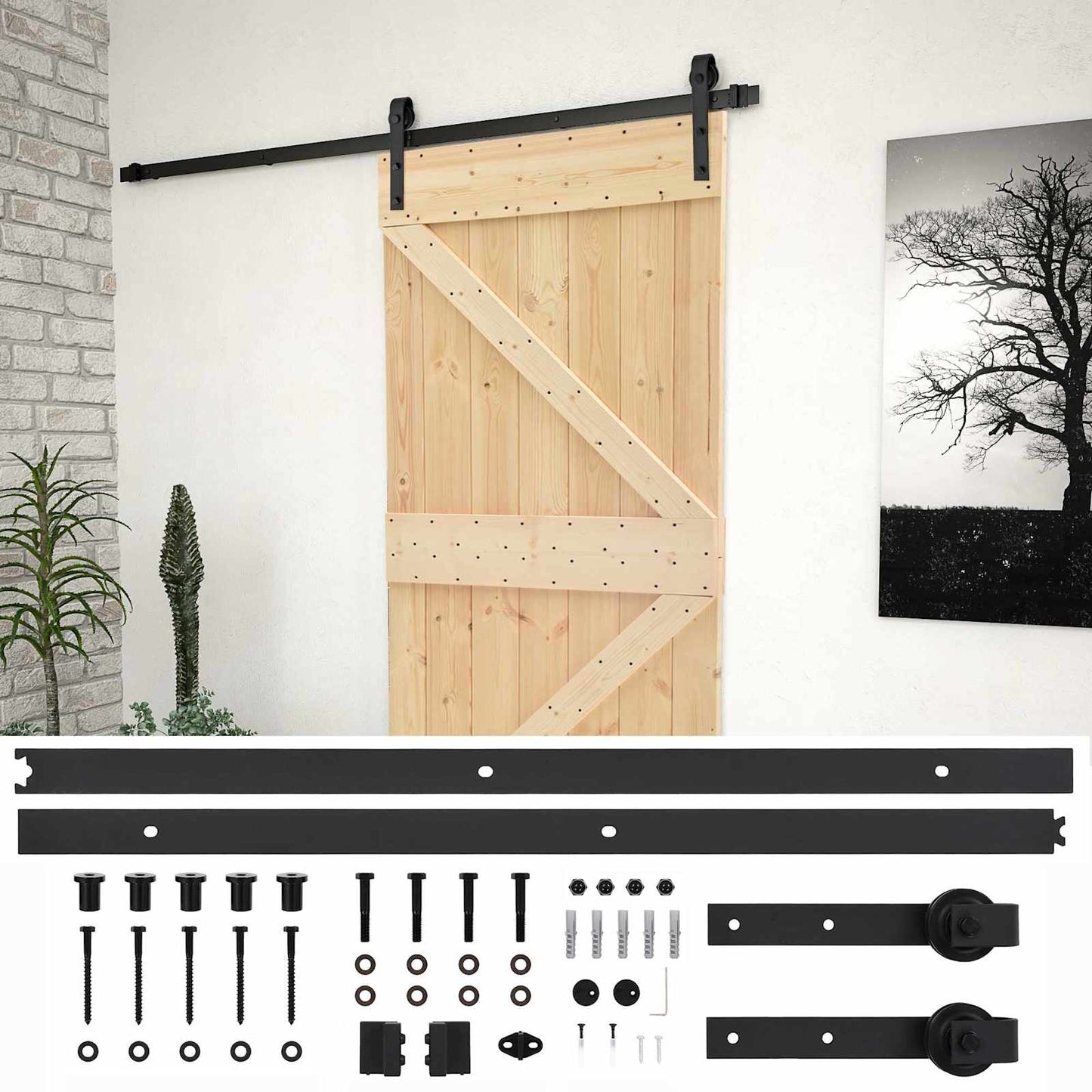 vidaXL Συρόμενη Πόρτα 100 x 210 cm Μασίφ Ξύλο Πεύκου Φυσικό και Μαύρο