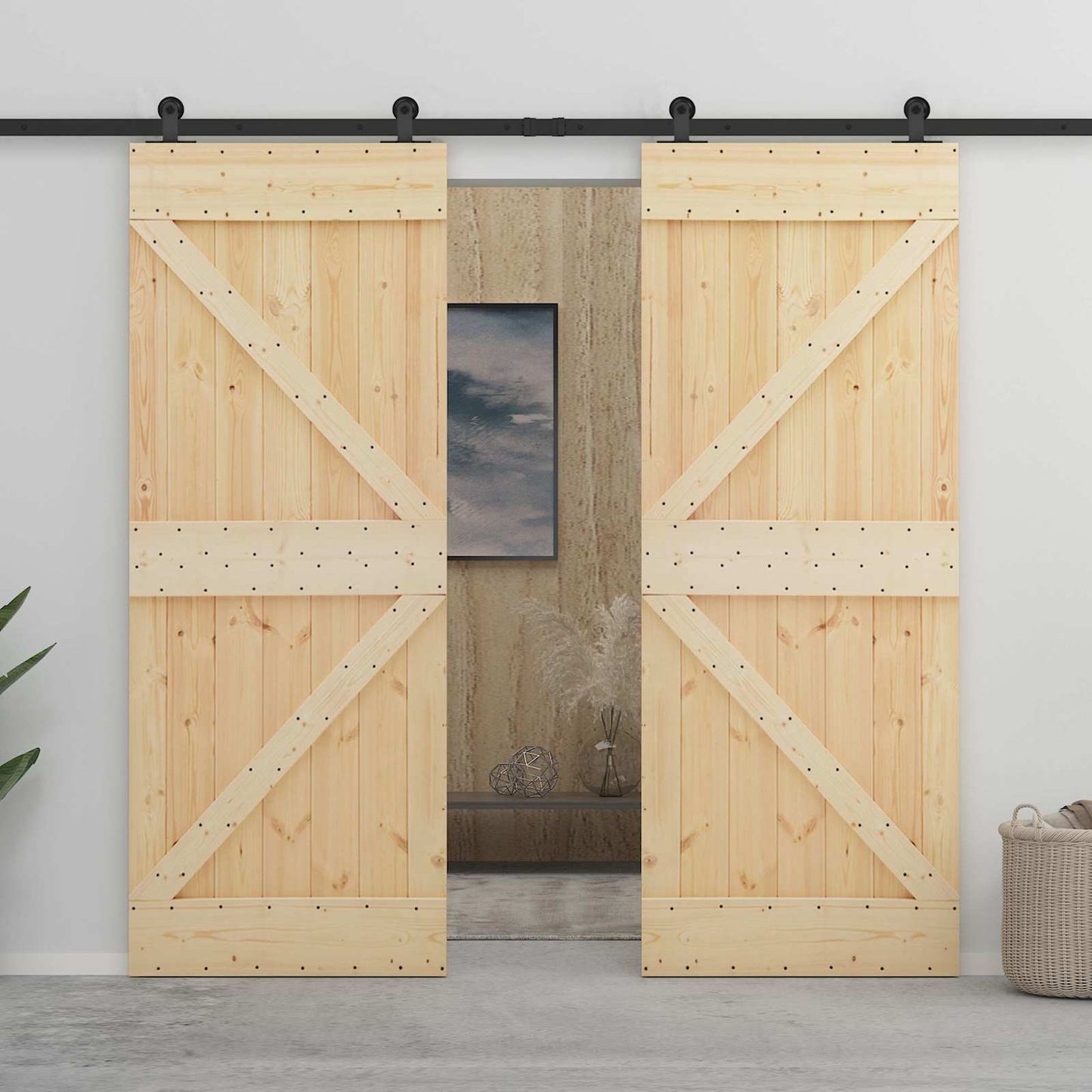vidaXL Συρόμενη Πόρτα 2 τμχ. 80 x 210 cm Μασίφ Ξύλο Πεύκου